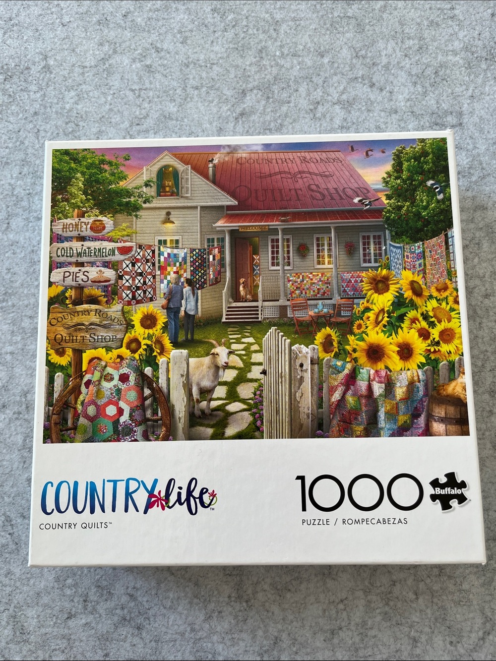 Country Life Sunflower & Quilts 1000-Piece Puzzle - Vibrant Yellow Artwork